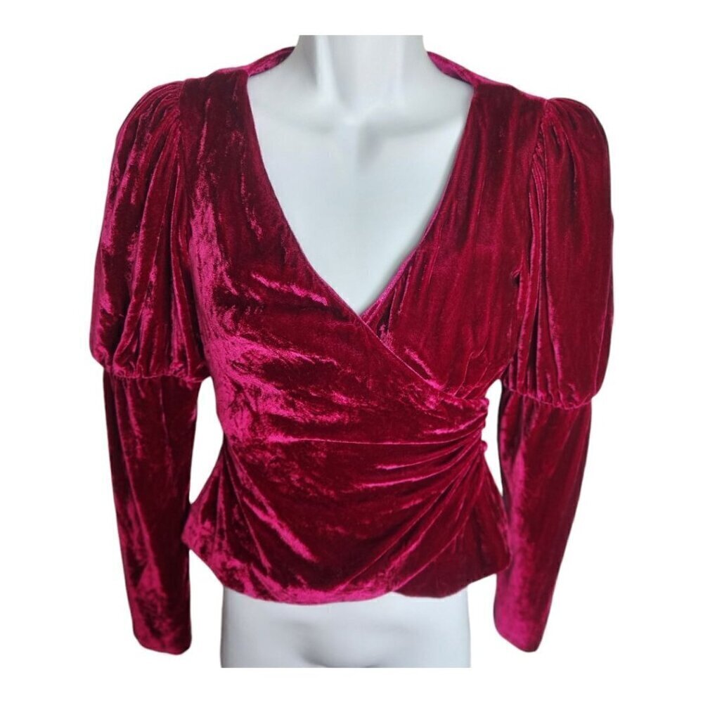 Y2K Whimsigoth Seductive Blouse Cinq À Sept Pink Velvet Theo Wrap Top Size XS